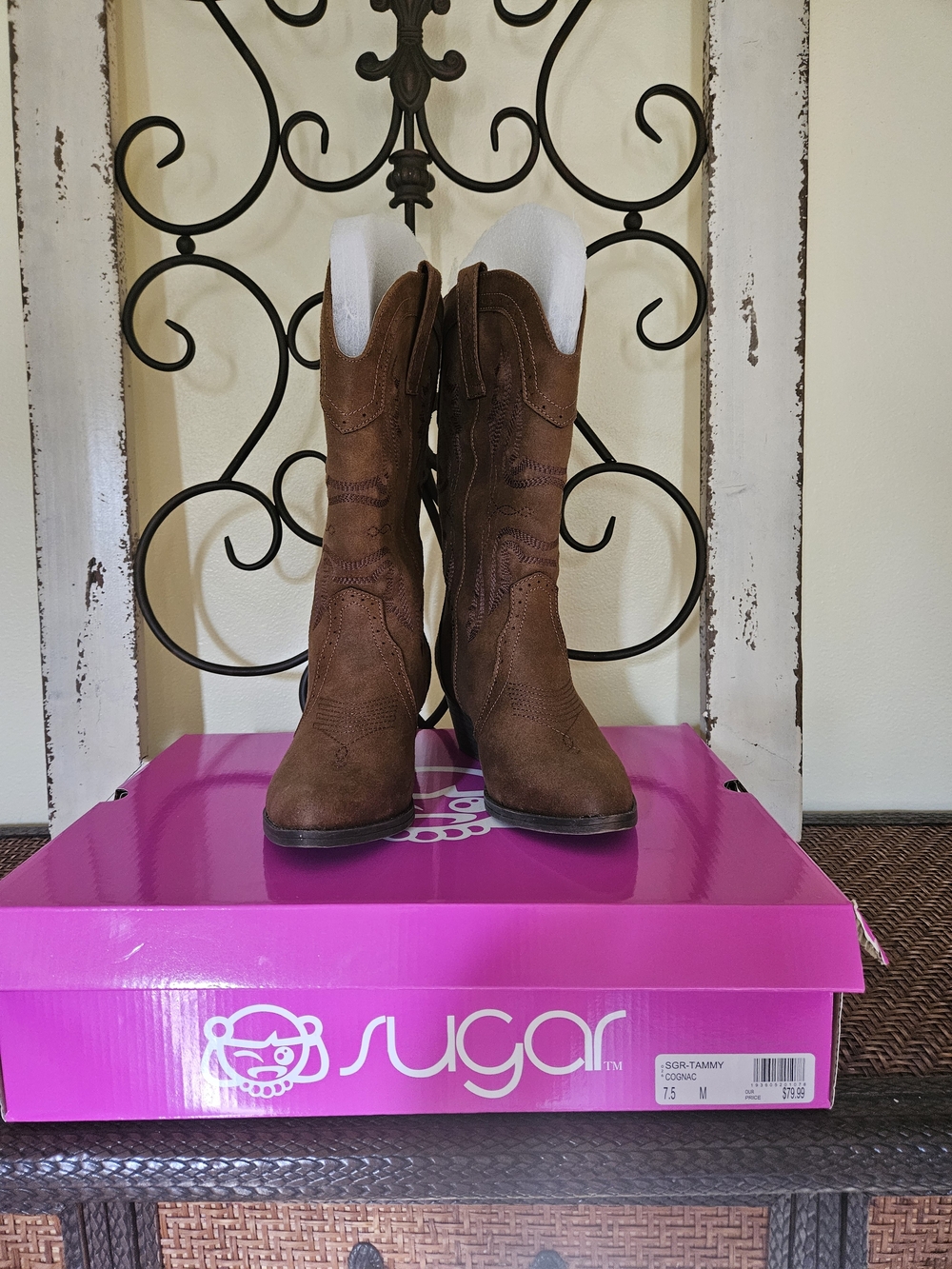 Sugar - Women`s Brown Faux Suede  Cowboy Boots Size 7.5M